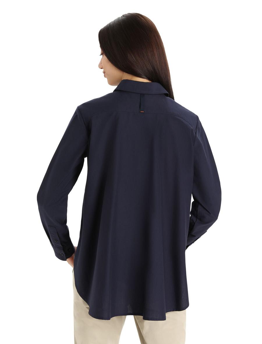 Midnight Navy Women's Icebreaker Merino Berlin Shirt Long Sleeve | USA 1641DFMN